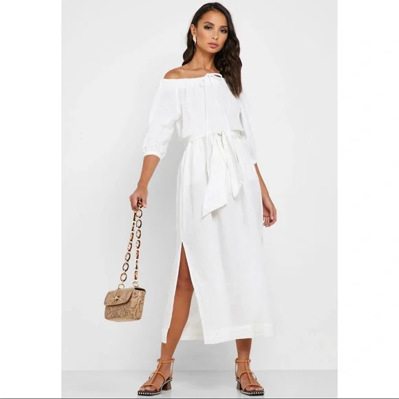 Topshop | Dresses | Topshop Belted Bardot Linen Blend White Dress | Poshmark